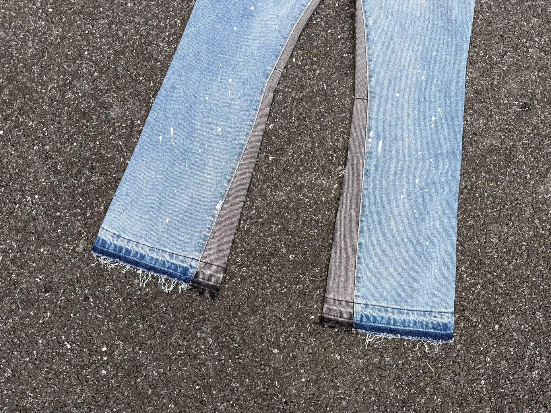 P240💰G01 GALLERY DEPT. Spliced ​​ink splash denim print logo bell bottoms washed jeans Color: black blue Code number: 28 30 32 34